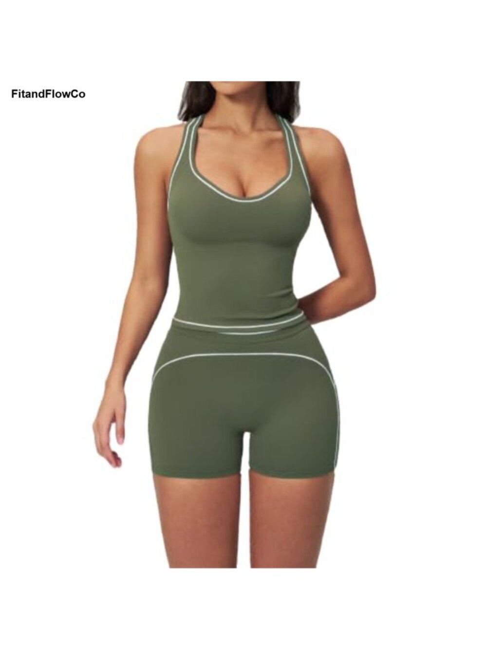 2-Piece Workout Set Tank Top High Waist Shorts Nylon Spandex Gym Yoga